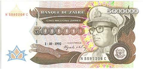 Zaire – 5 million zaires, 1992